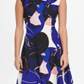 DKNY Women's Abstract Print Pleat Neck Fit & Flare Dress Blue Size 14