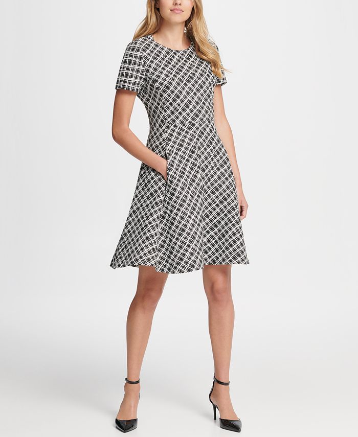 DKNY Women's Printed Fit& Flare Mini Dress Black Size 8