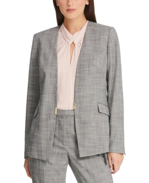 DKNY Women's Plaid Collarless Blazer Gray Size 14