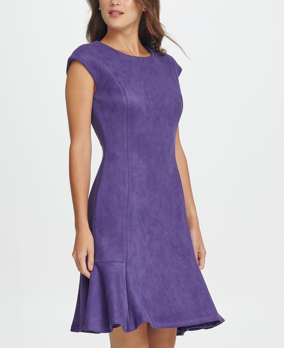 DKNY Women's Cap Sleeve Knee Length Fit Flare Dress Purple Size 10