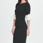 DKNY Women's Bell Sleeve Jewel Neck Below The Knee Body Con Formal Dress Black Size 8