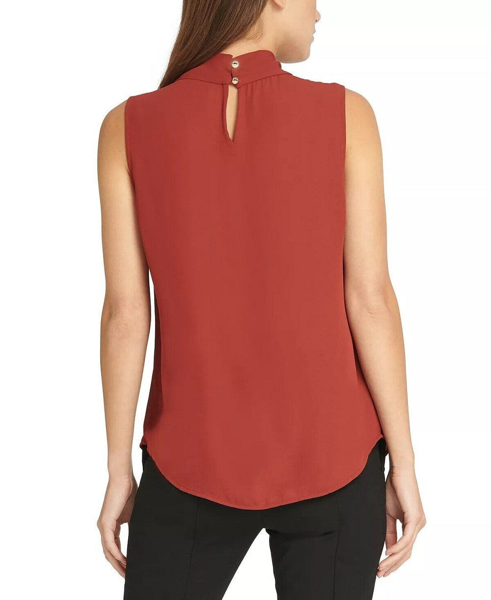 DKNY Women's Tie Neck Sleeveless Top Brown Size Petite X-Small
