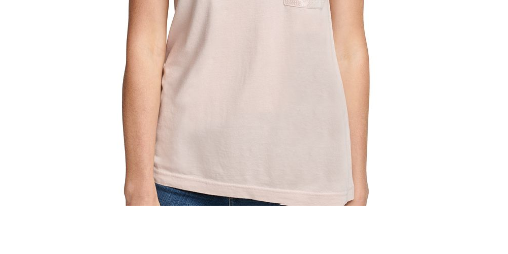 DKNY Women's Sequined Short Sleeve Crew Neck T-Shirt Top Pink Size Large