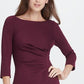 DKNY Women's Ruffled 3/4 Sleeve Jewel Neck Above the Knee Sheath Wear to Work Dress Red Size 14
