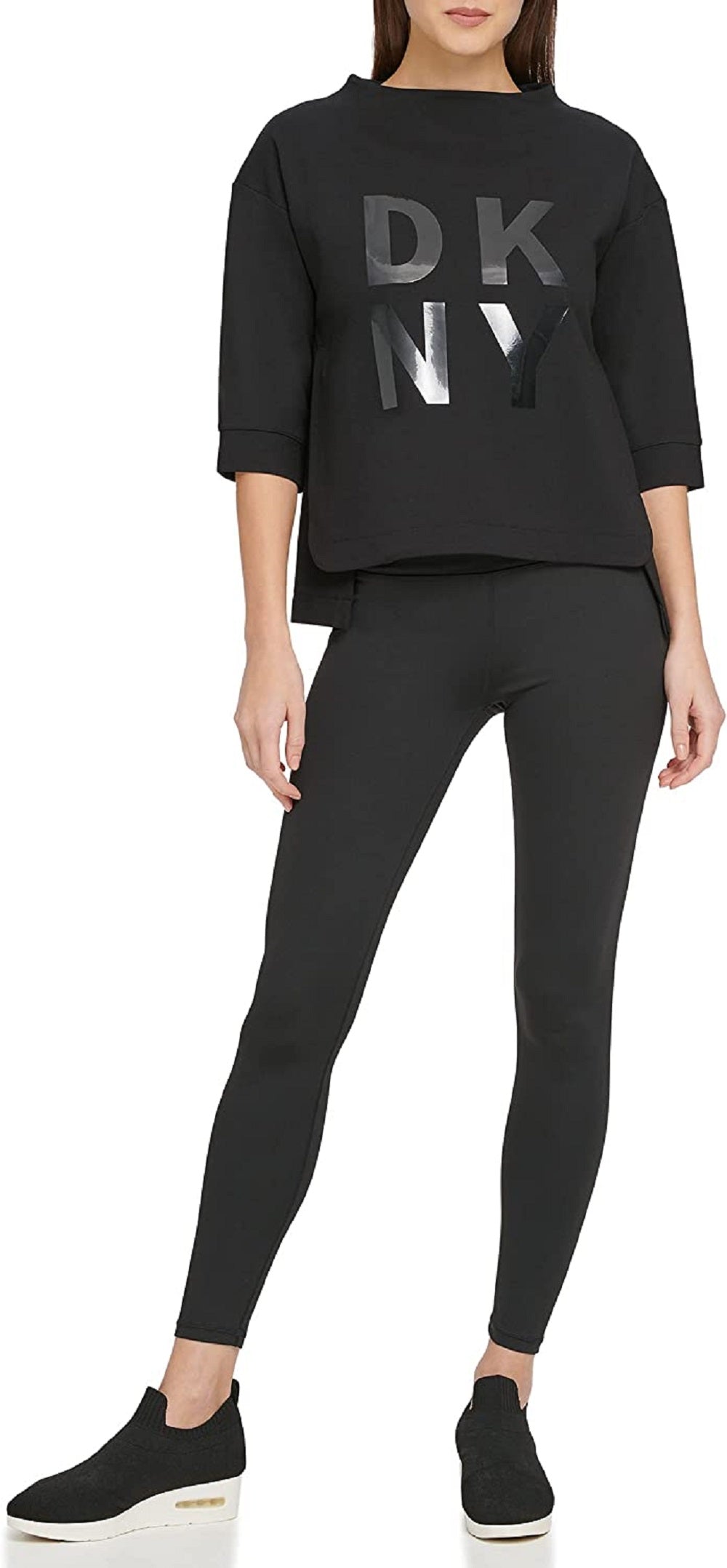 DKNY Women's Techno Knit Stacked Logo Sweatshirt Black Size Small