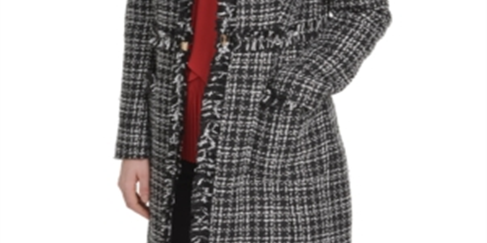 DKNY Women's Tweed Plaid Topper Jacket Black Size 10