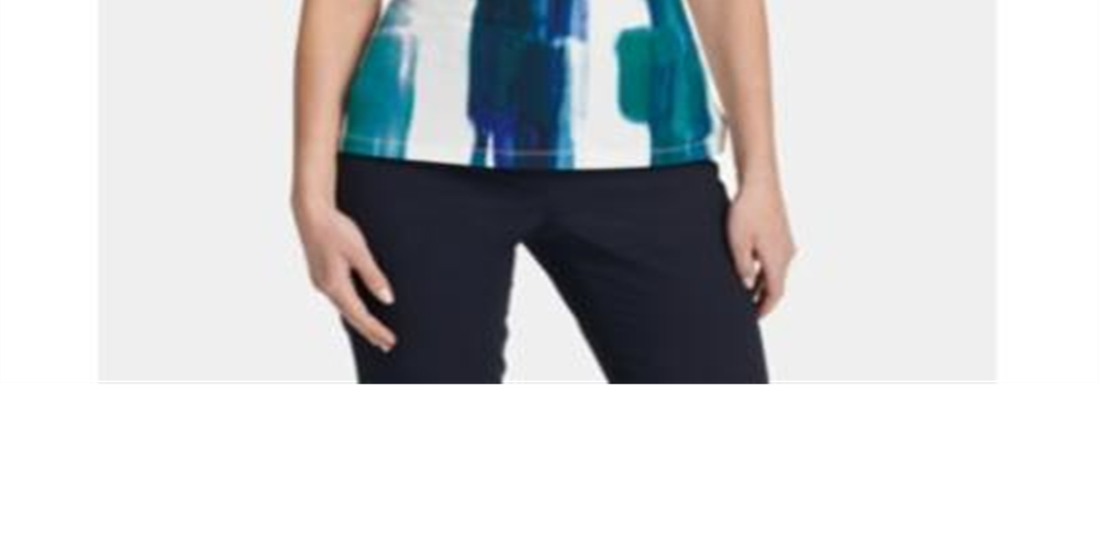 DKNY Women's Printed Short Sleeve V Neck Top Blue Size Large