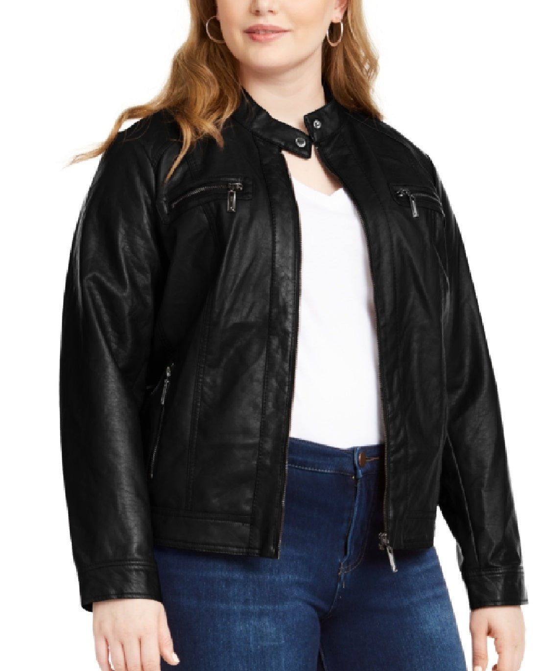 Jou Jou Women's Faux Leather Moto Jacket Black Size X-Large