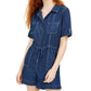 Dollhouse Women's Button Front Chambray Romper Blue- Size M