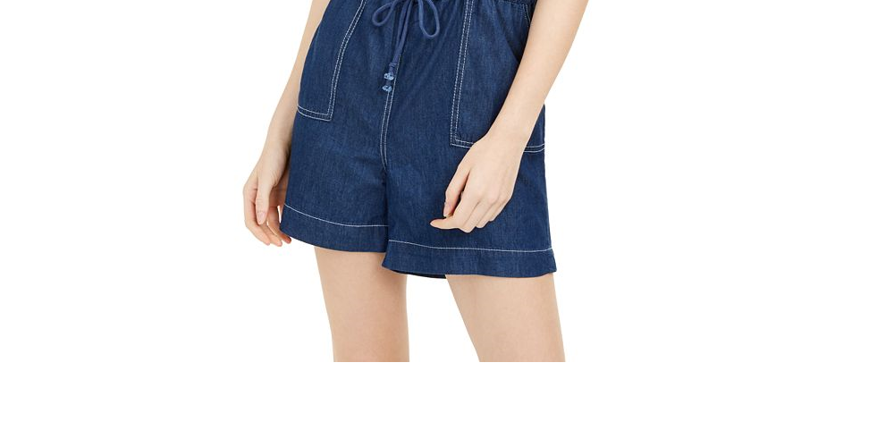 Dollhouse Women's Button Front Chambray Romper Blue- Size M