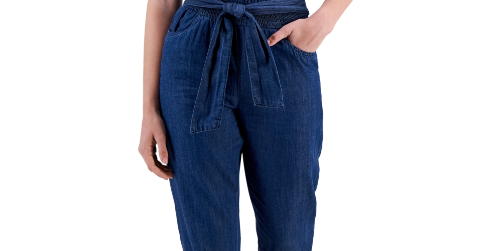Dollhouse Junior's Denim Strapless Smocked Jumpsuit Blue Size Medium