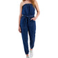Dollhouse Junior's Denim Strapless Smocked Jumpsuit Blue Size X-Large