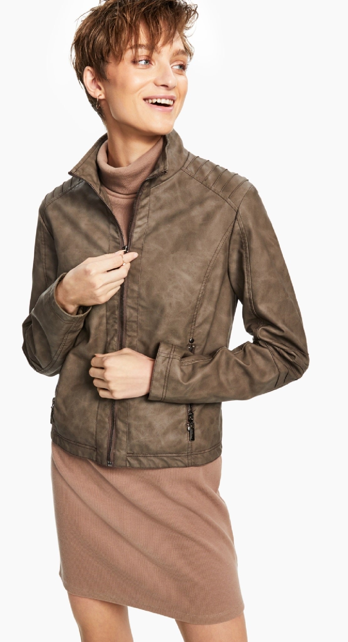 Jou Jou Junior's Faux Leather Jacket Brown Size Small