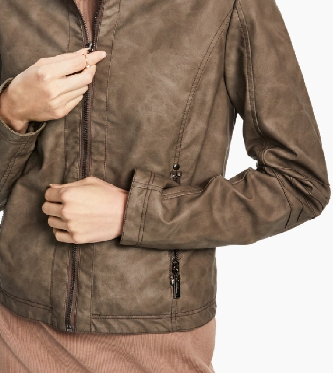 Jou Jou Junior's Faux Leather Jacket Brown Size Medium