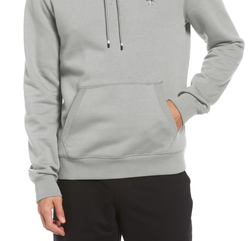 Original Penguin Men's Slim Fit Solid Fleece Hoodie Sweatshirt Gray Size Medium