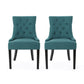 Dining Chair Set of 2 with Upholstered Diamond Tufting and Espresso Birch Legs - Teal