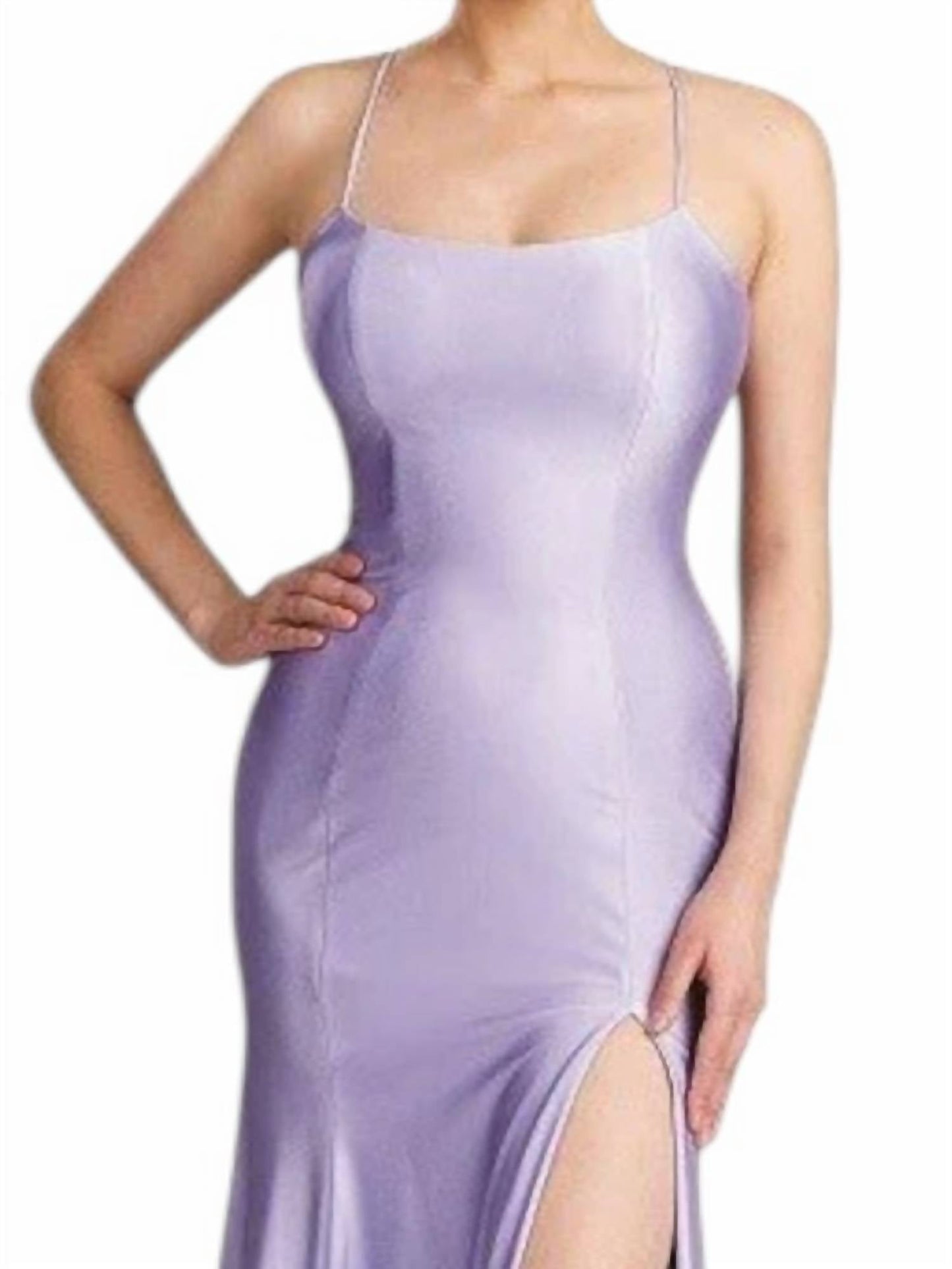 Fiesta Fashion - Satin Open Back High Slit Leg Evening Gown Maxi Dress