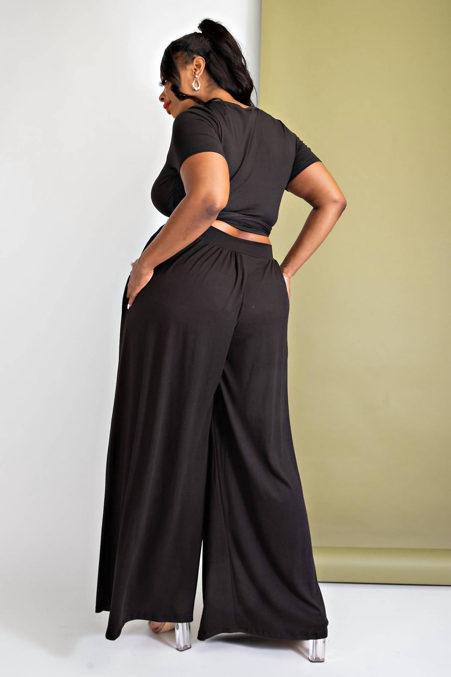 The Curve La - Plus Size Wrap Around Short Sleeve Top And Pants Set