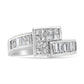 14K White Gold 1 1/2 Cttw Invisible-Set Princess and Channel-Set Baguette Diamond Geometric Bypass Ring Band (G-H Color, SI2-I1 Clarity) - Ring Size 7