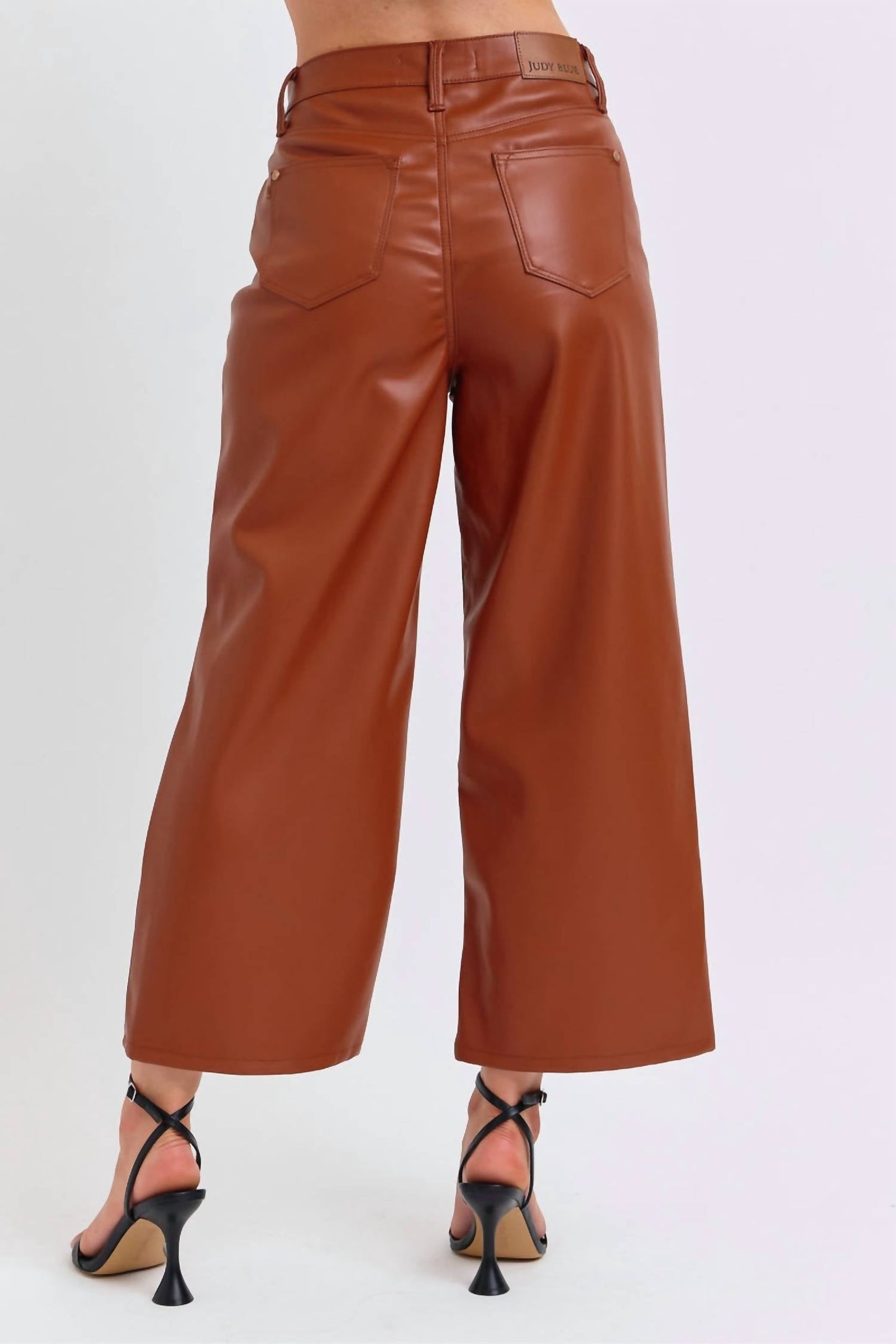 Judy Blue - High Rise Tummy Control Faux Leather Crop Wide Leg Jeans