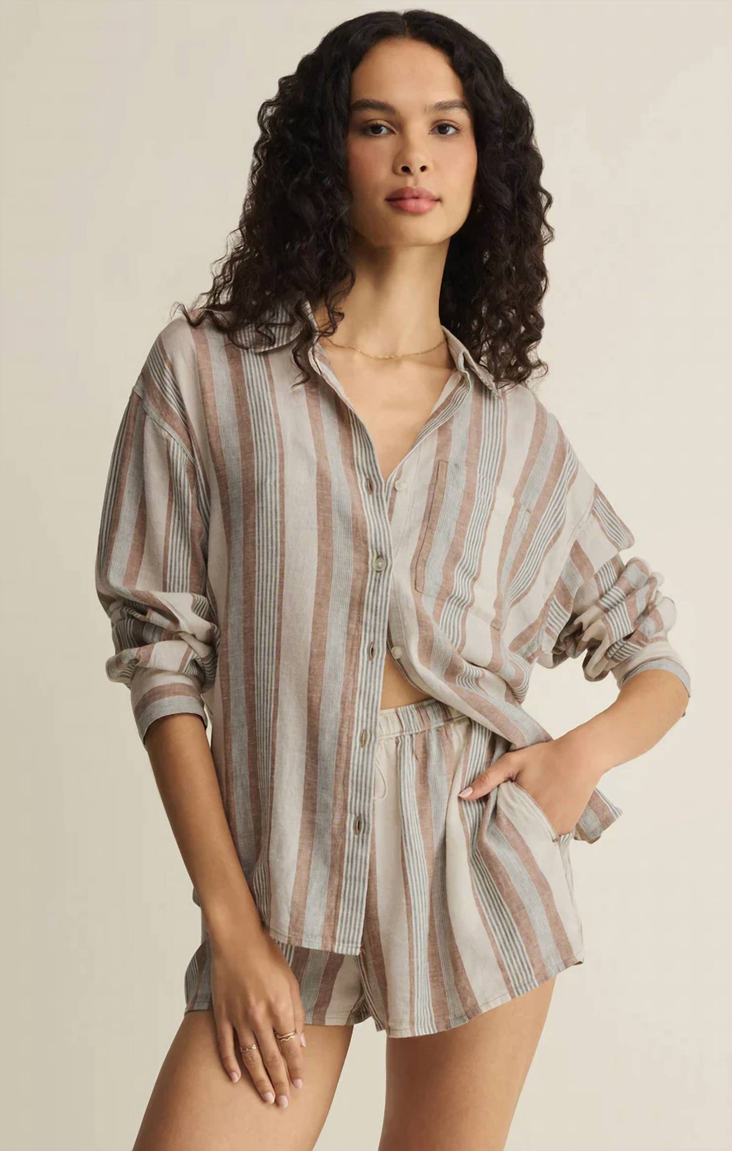 Z Supply - Perfect Striped Linen Button Up Top