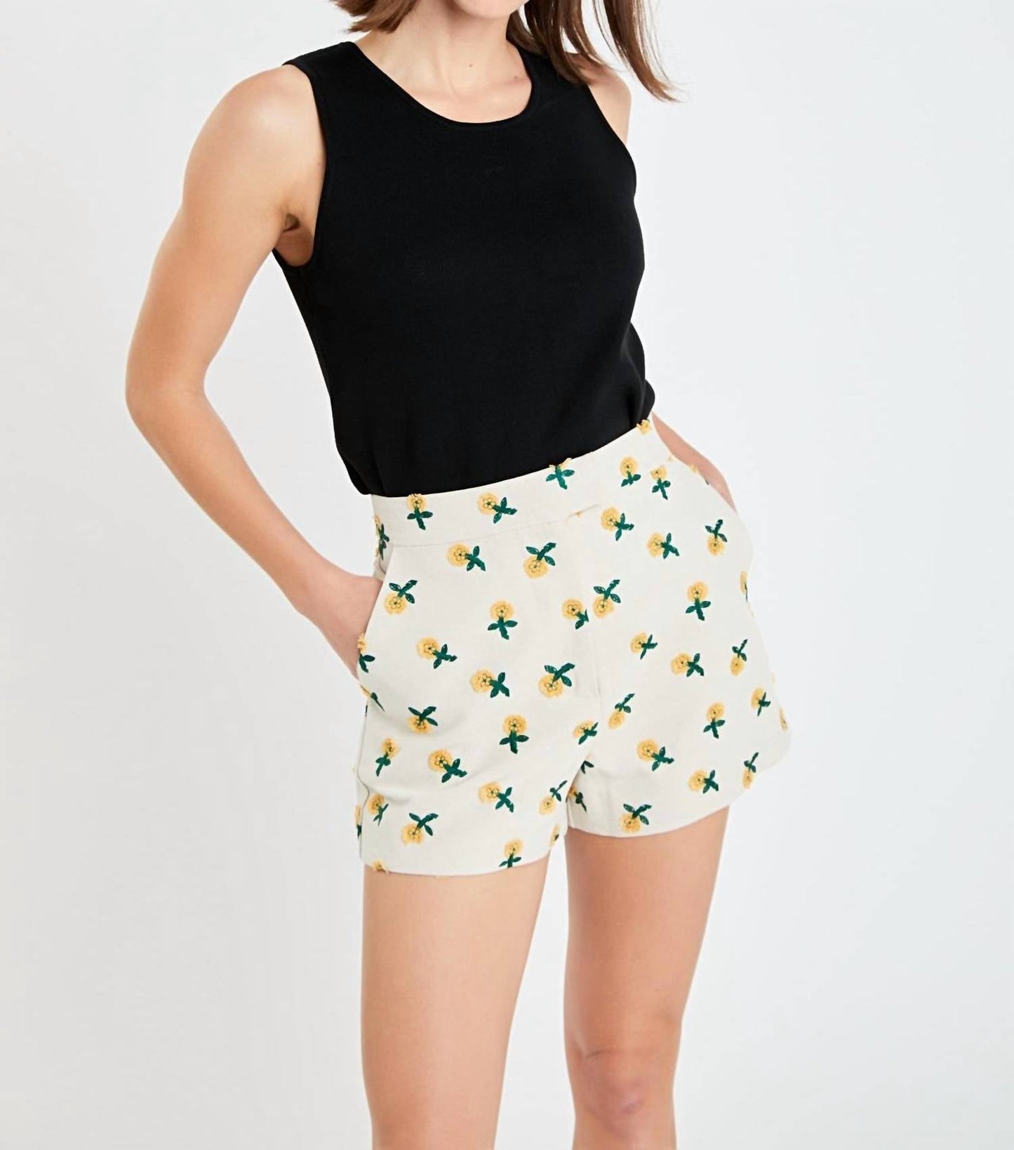 2.7 August Apparel - Daisy Embroidered Linen Shorts