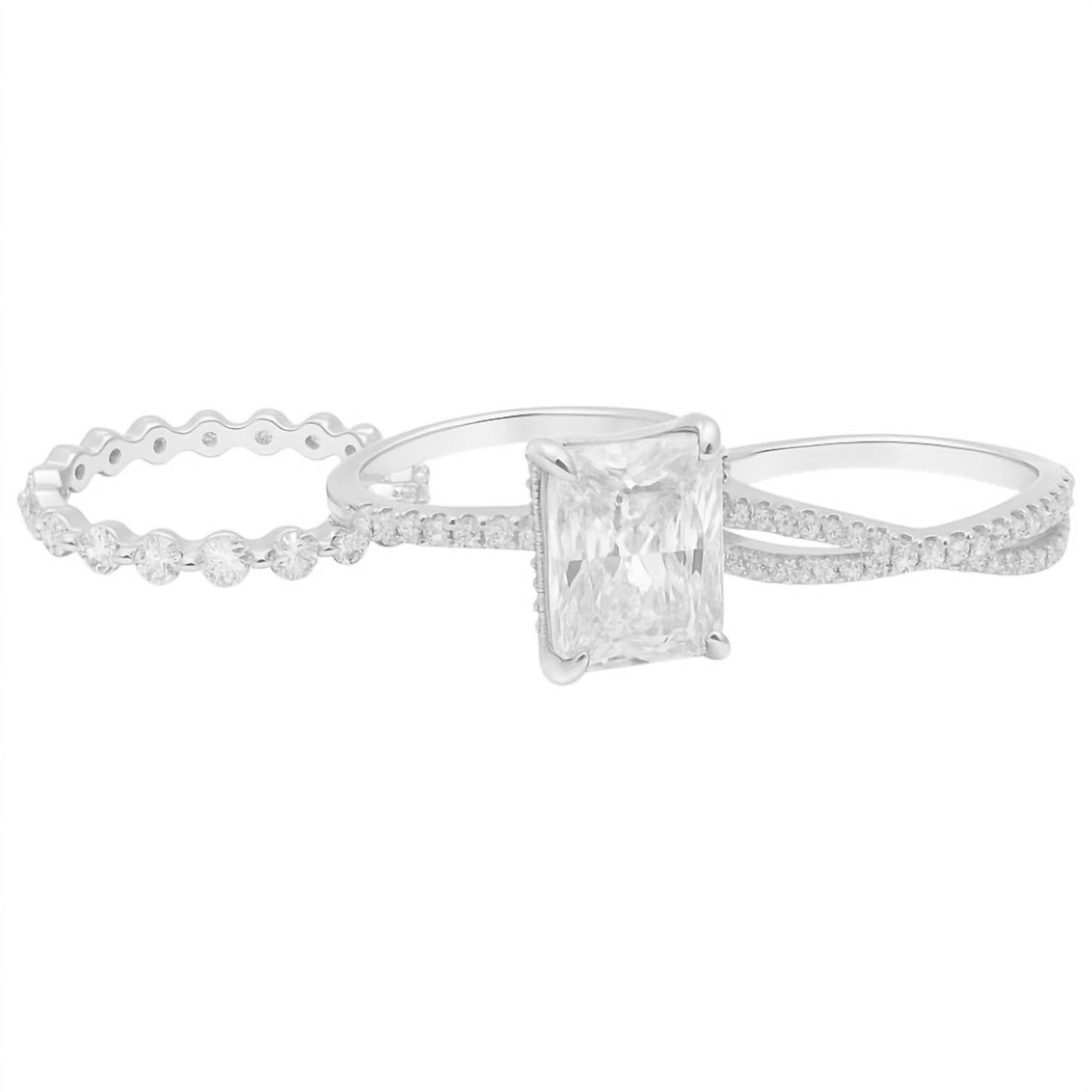 Allyanna Gifts - महिलाओं के लिए रेडियंट कट मोइसानाइट रिंग - 3 पीस सेट
