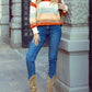 1 The Woman - Crew Neck Drop Shoulder Striped Color Block Sweater