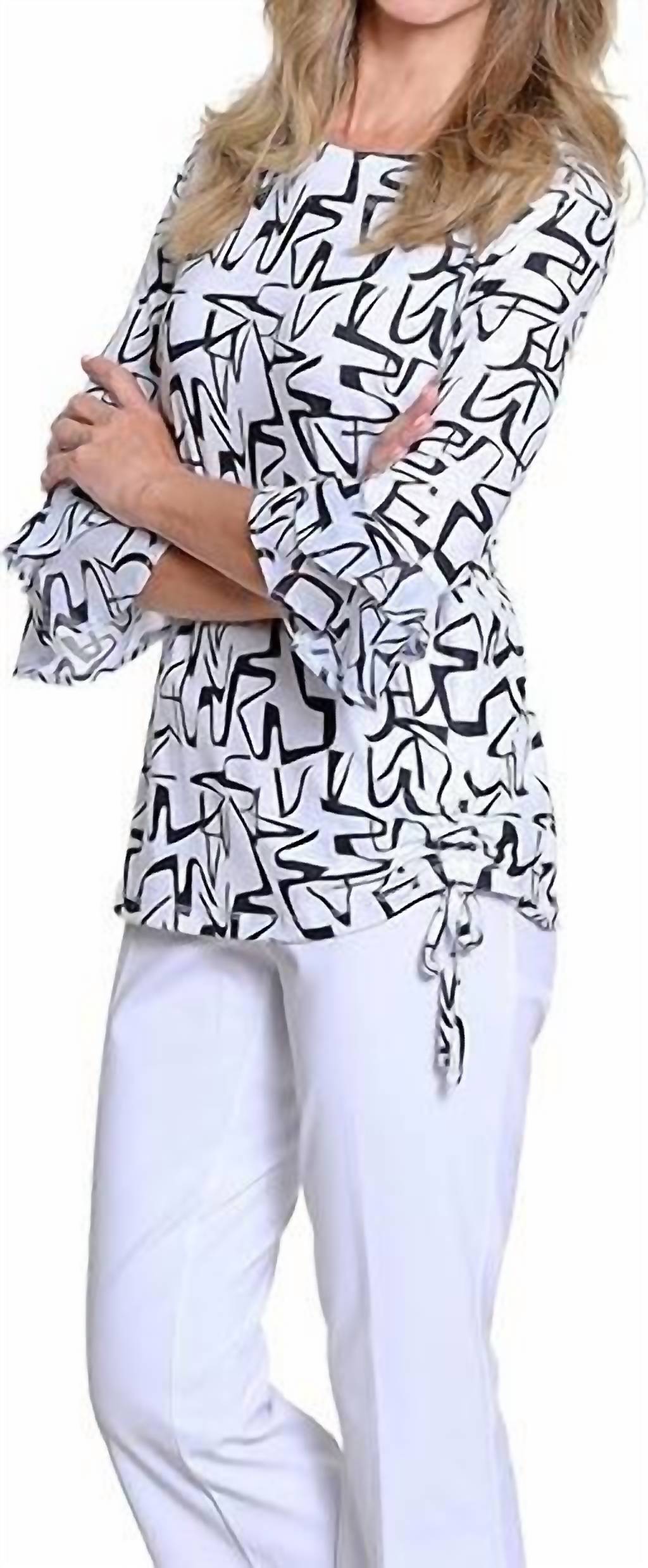 Multiples - 3/4 Sleeve Pattern Drop Shoulder Top