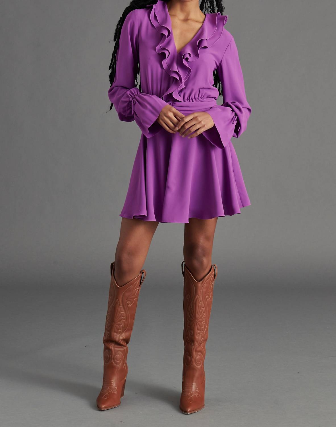 Steve Madden - Farron V-neck Long-sleeve Ruffle Dress