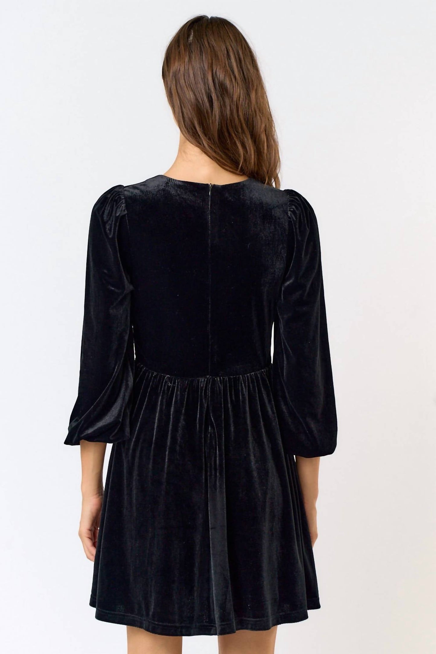Lalavon - Velvet Bow Long Sleeve Mini Dress