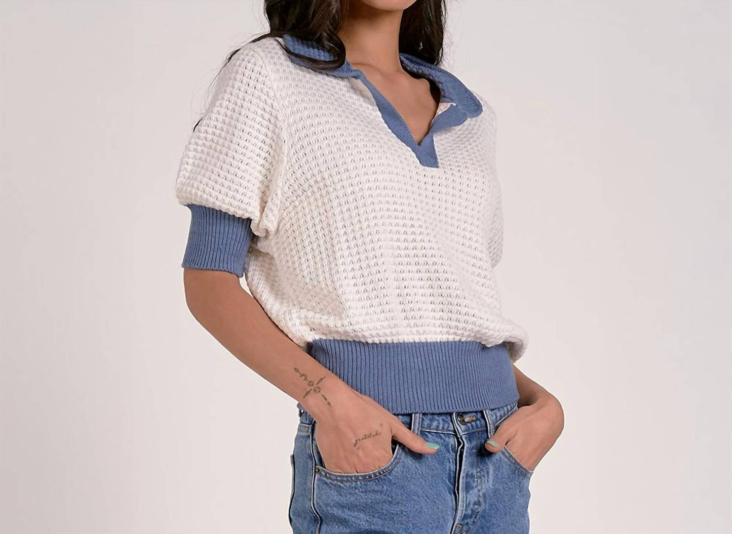 Elan - Trim Crocheted Sweater