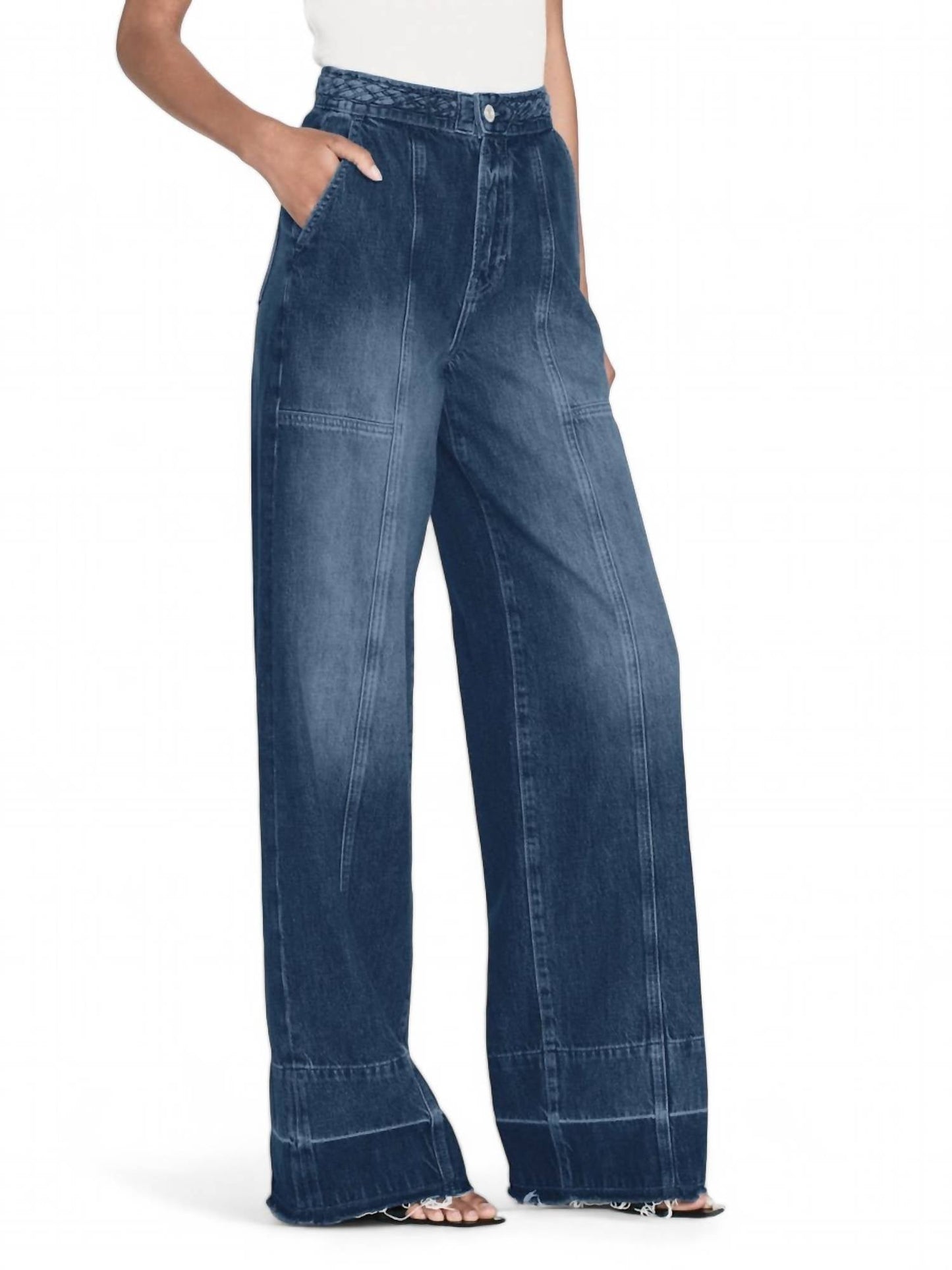 Frame - BRAIDED WAISTBAND WIDE LEG JEAN