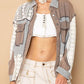 Pol - Oversized Contrast Lace Crochet Collared Button Down Shirt