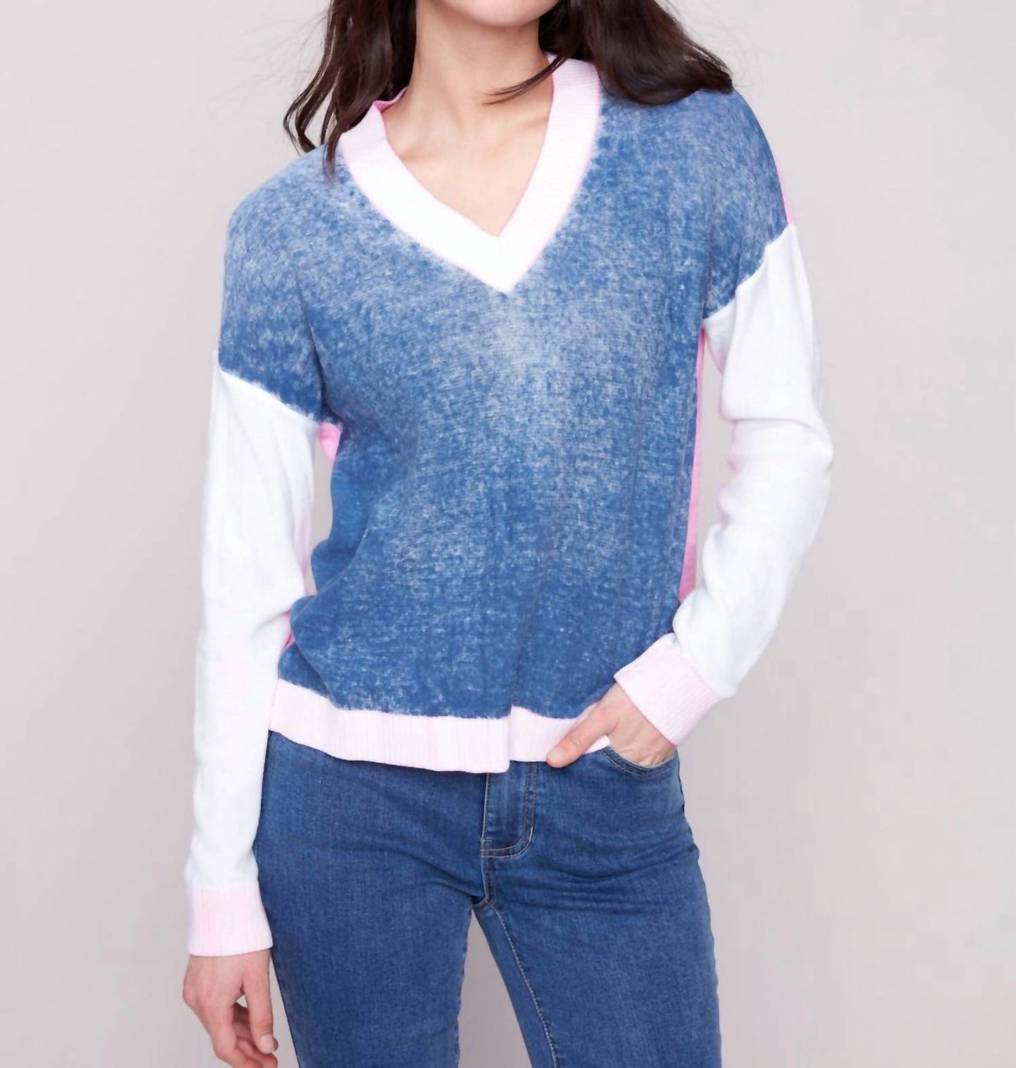 Charlie B - Drop Shoulder V Neck Sweater