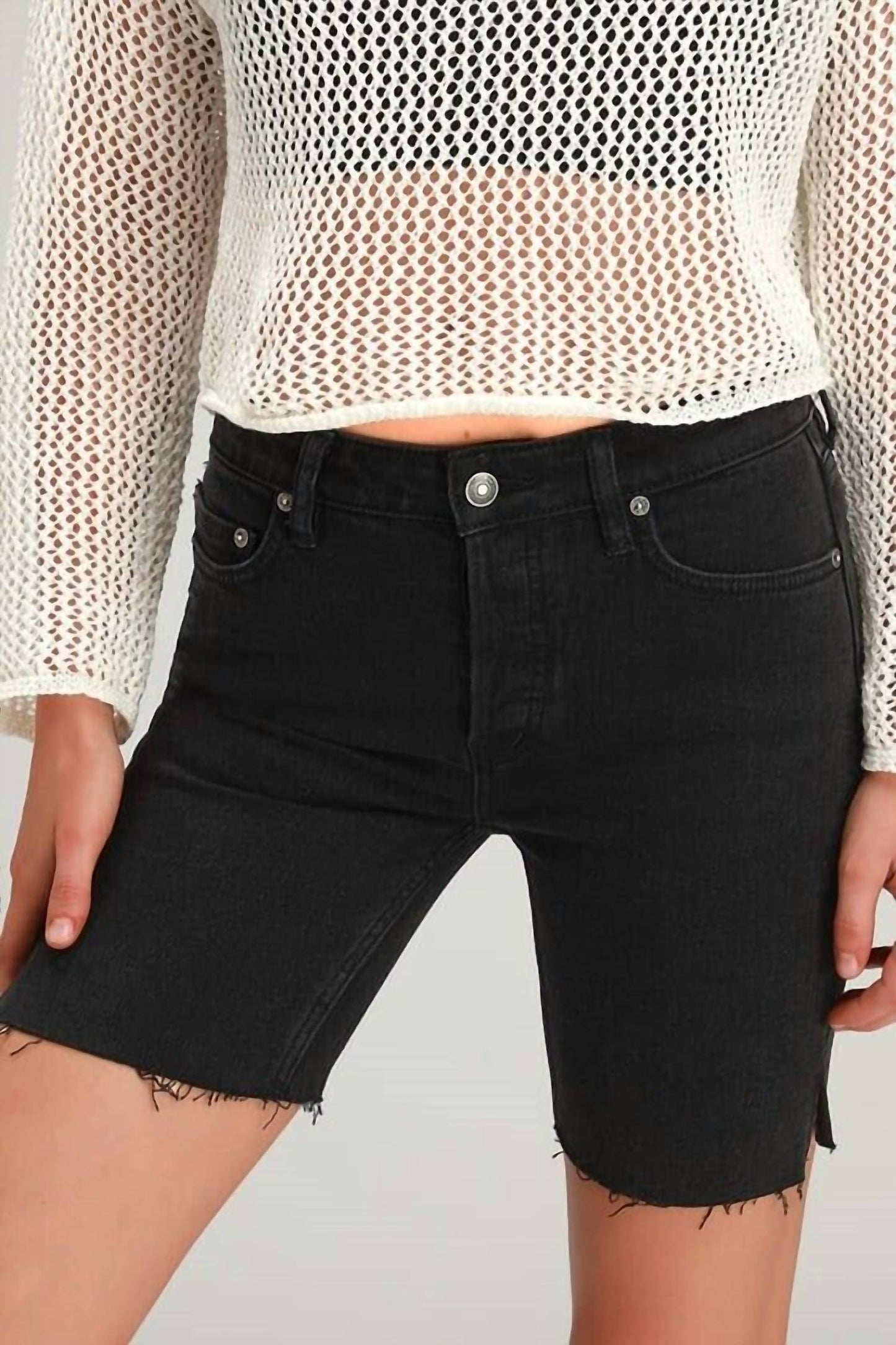 Free People - Avery Denim Bermuda Frayed Hem Shorts