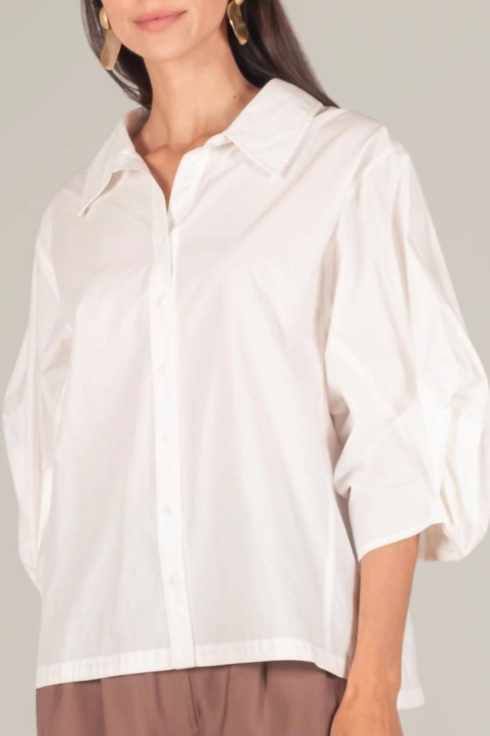 P.Cill - Poplin Balloon Sleeve Button Down Shirt