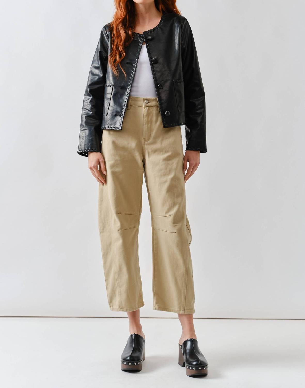 Aaron & Amber - Whipstitch Faux Leather Jacket