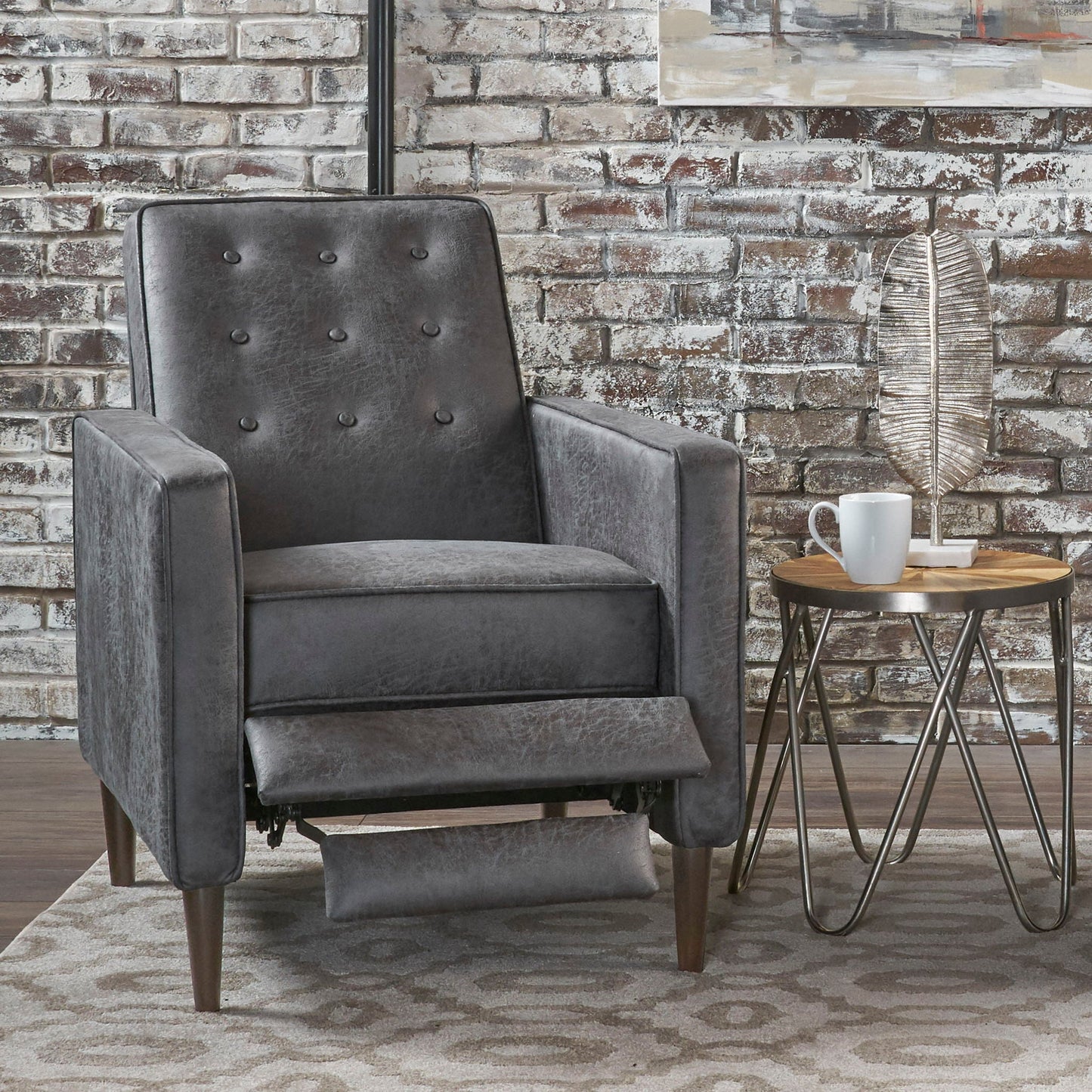 Macedonia Mid Century Modern Button Tufted Fabric Recliner - Slate