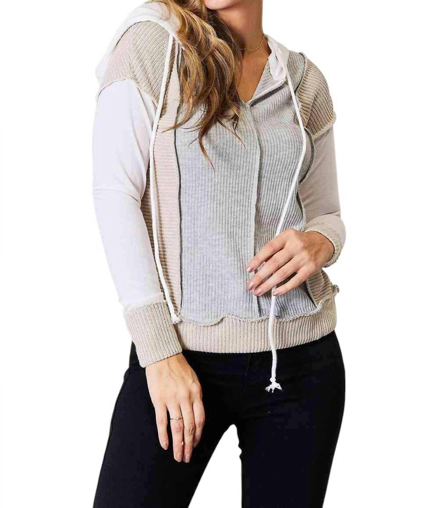 Double Take - Chic Color Block Hoodie With Seam Details