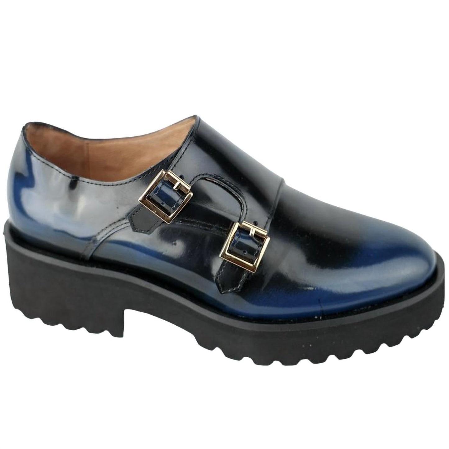 All Black - Women's Lugg Monk Strap Shoes