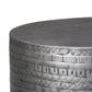 Johnsen 15 Inch Wide Tribal Pattern Metal Accent Table in Antique Silver