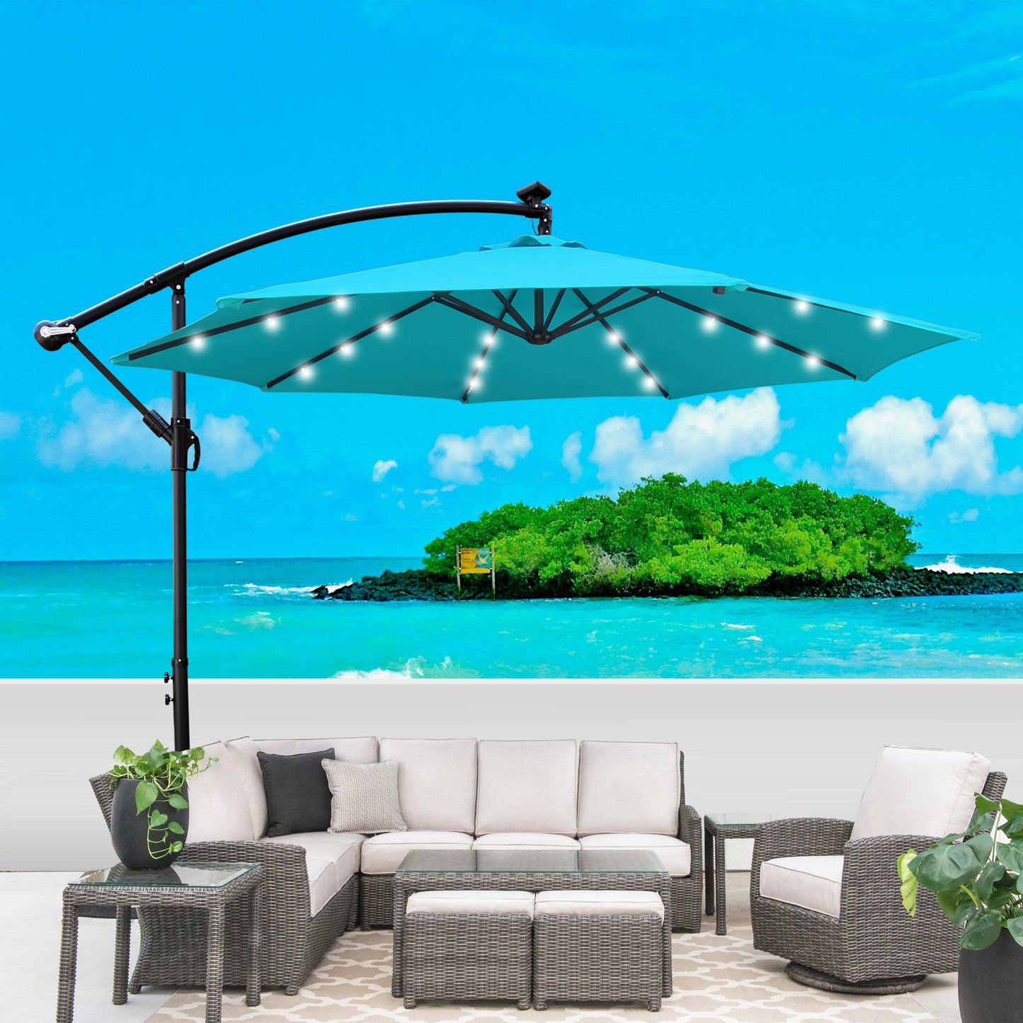 10 ft Outdoor Patio Umbrella Solar Powered LED Lighted Sun Shade