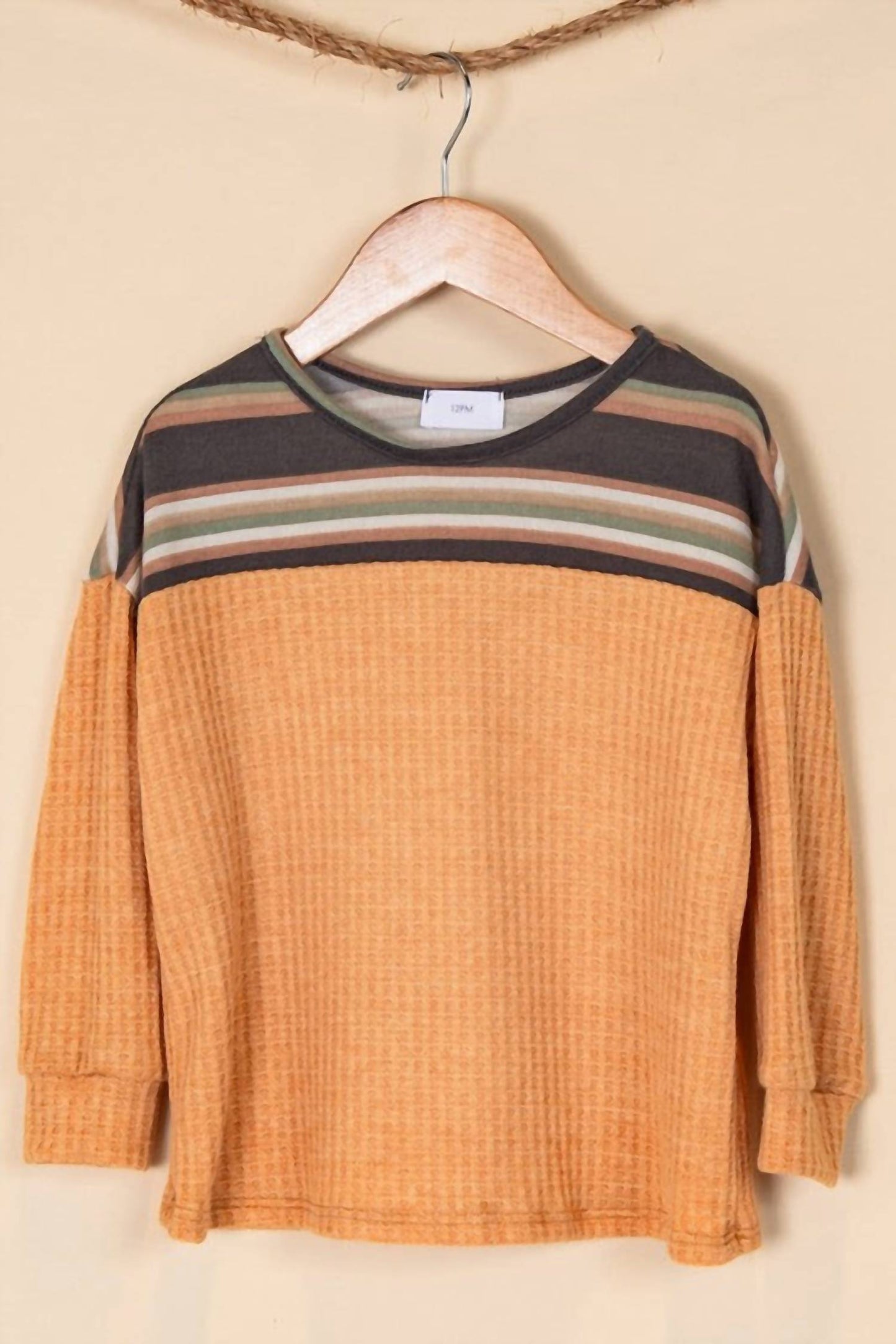 12Pm By Mon Ami - Girls Stripe Waffle Knit Top
