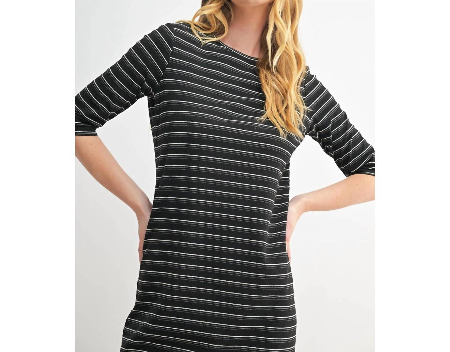 Fun 2 Fun - Quarter Sleeve Stripe Knit Dress
