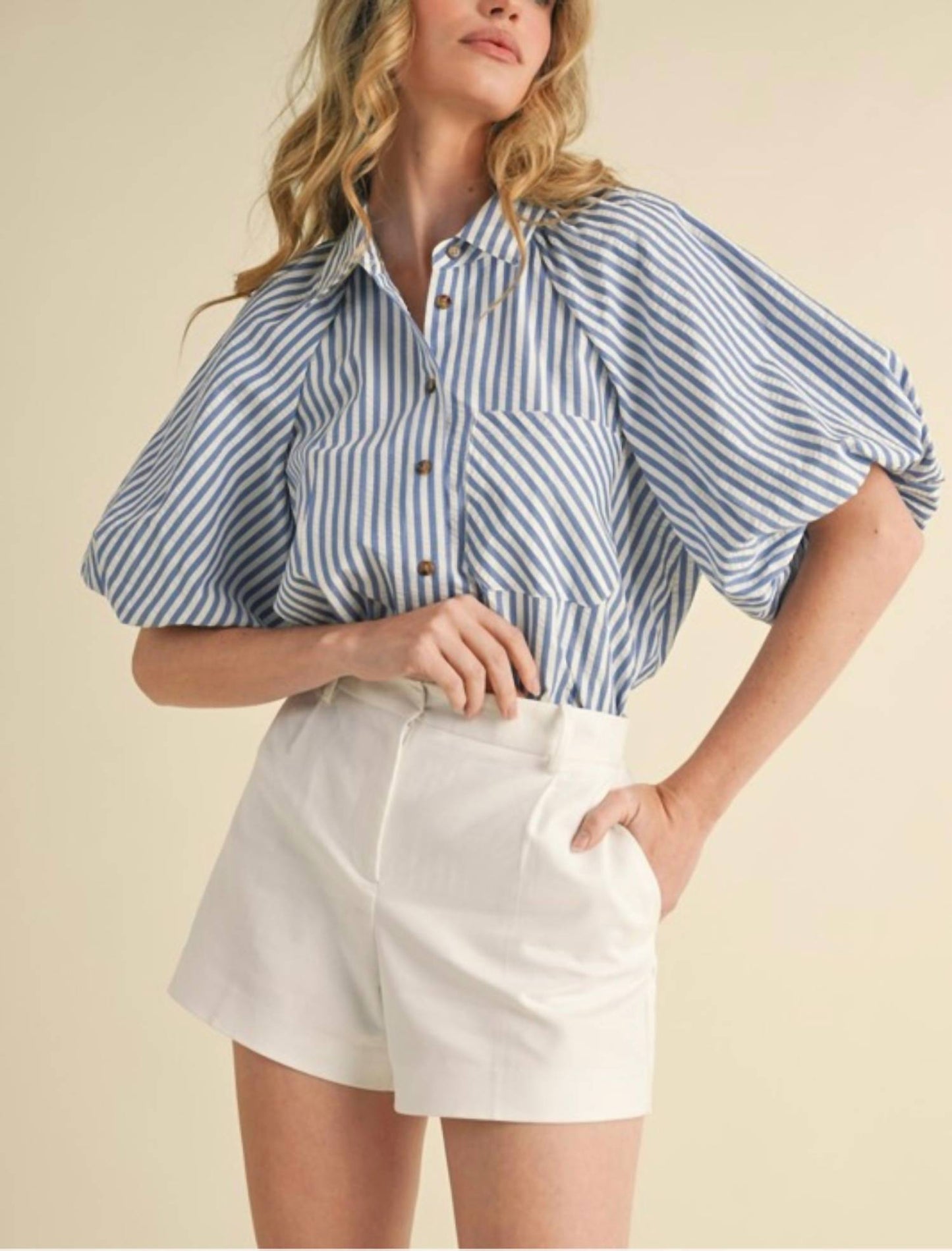 &Merci - Count On Me Bubble Sleeve Button Down
