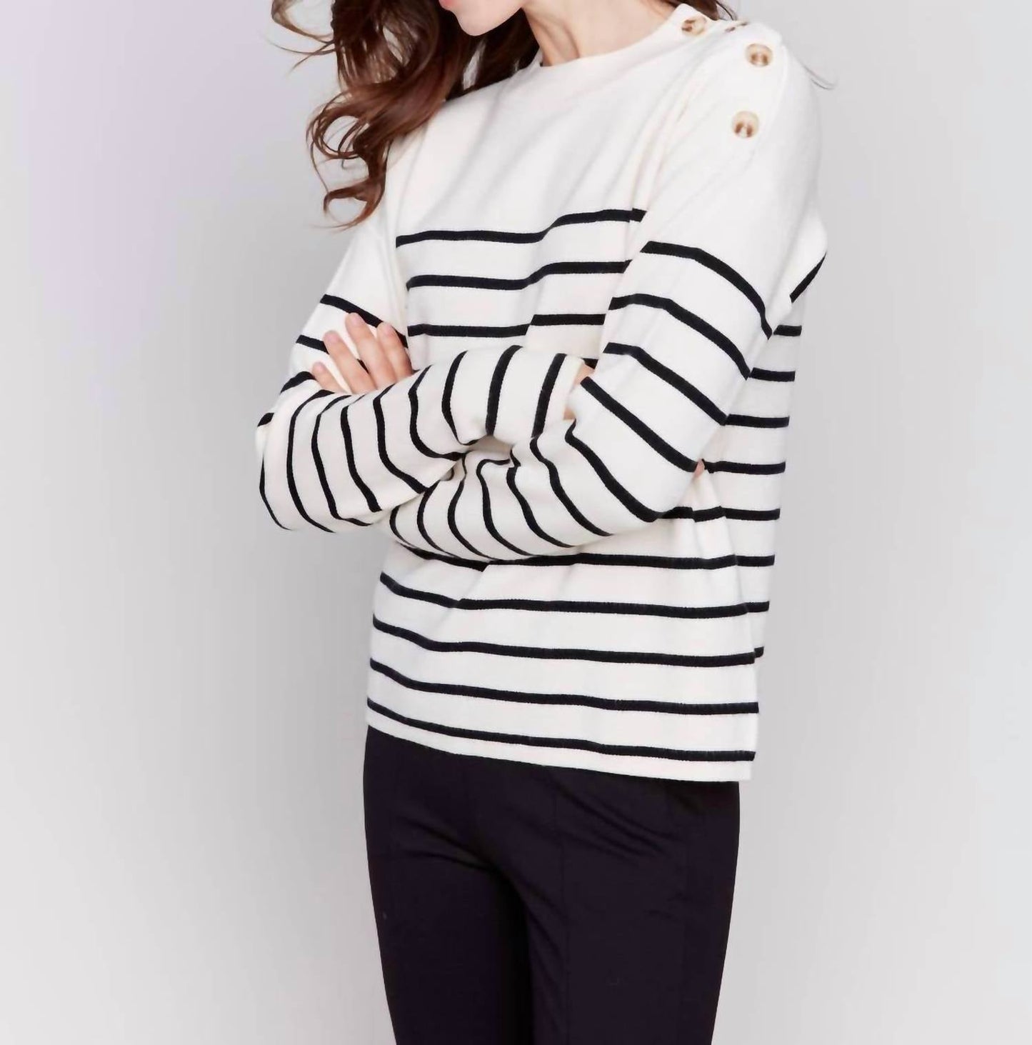 Charlie B - Striped Jacquard Crew Neck Sweater