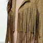 Trendsi - Veveret Suede Fringe Long Sleeve Moto Jacket