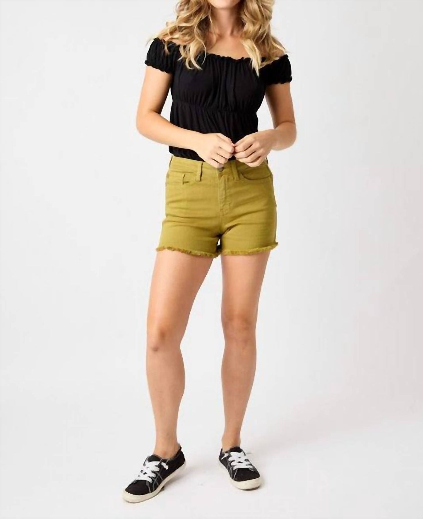 Judy Blue - Mid Rise Garment Dyed Fray Hem Shorts