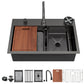 Drop In Waterfall Kitchen Sink With Pull-Out Faucet & Cup Washer